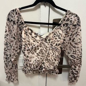 Cheetah Mesh Ruched Blouse